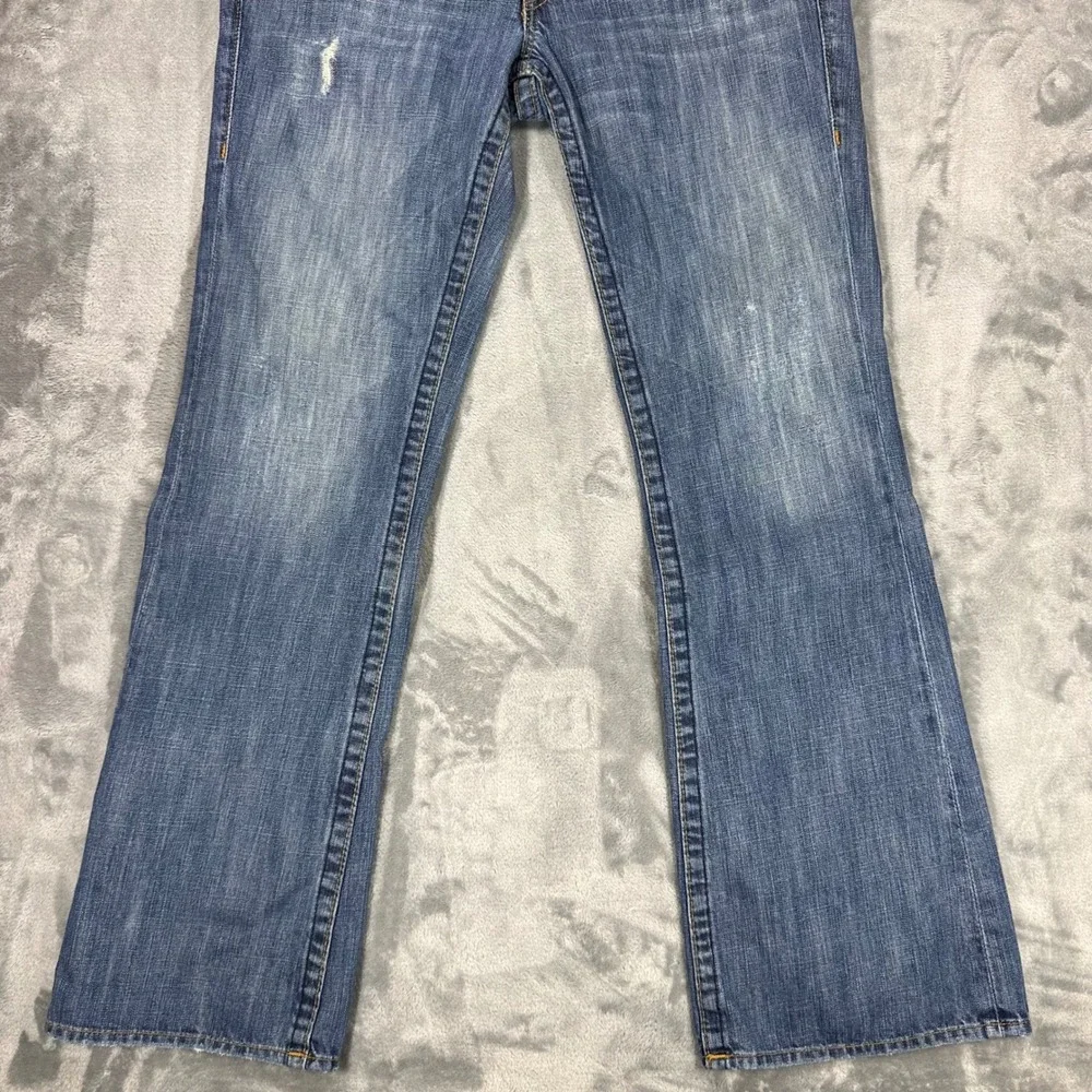 True Religion Billy Bootcut Jeans Mens 33 Blue Leather Horseshoe Made in USA